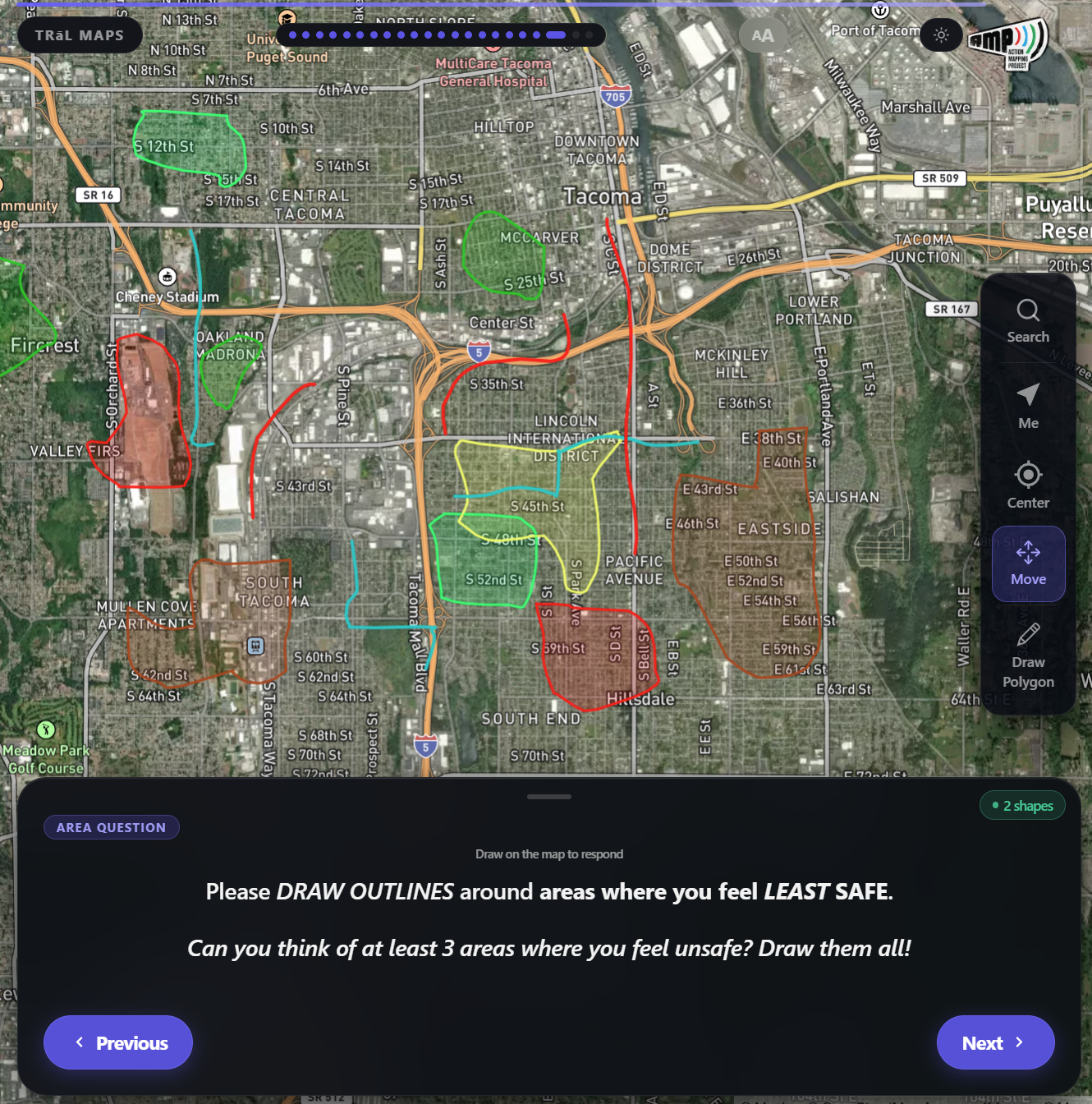 StoryTeller survey interface showing youth drawing mapped responses